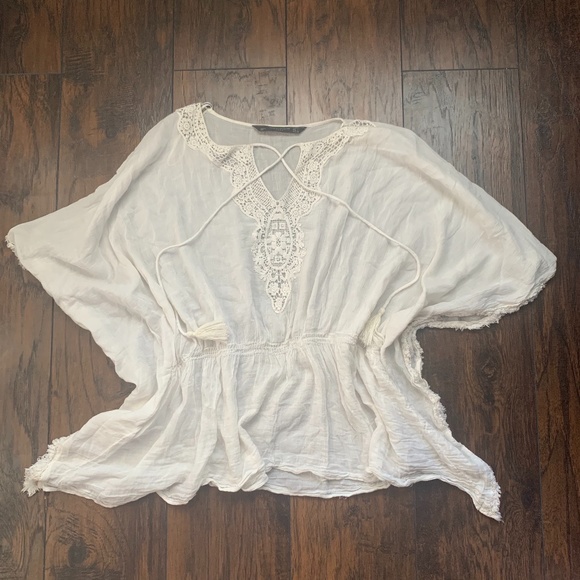 Zara Tops - Zara boho lace smock tunic top L fray edges loose